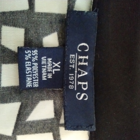 Chaps XL Black Ivory Abstract Classic Collared Short Sleeve Belted Shirt Waist - Picture 9 of 11